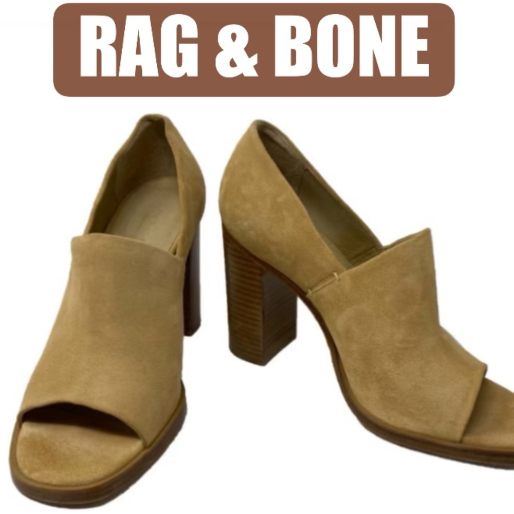 RAG & BONE Women's Myra Dune Suede Peep Toe Suede Heels Dune 37/7 Tan
